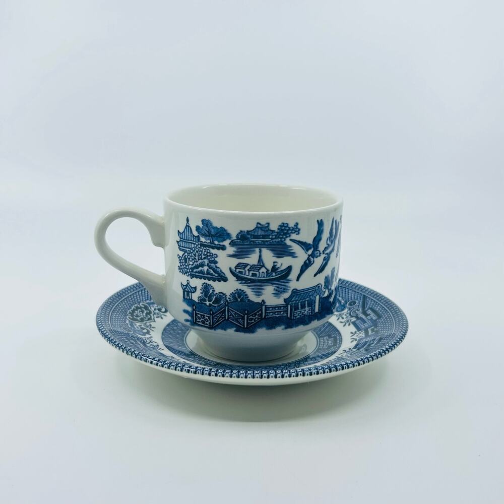 Vintage Churchill England Coffee/Tea Cup with Saucer  Set Of 4 White/Blue